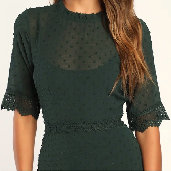 Lulu's Dark Forest Green Lace Tiered Midi Dress - Picture 2 of 5